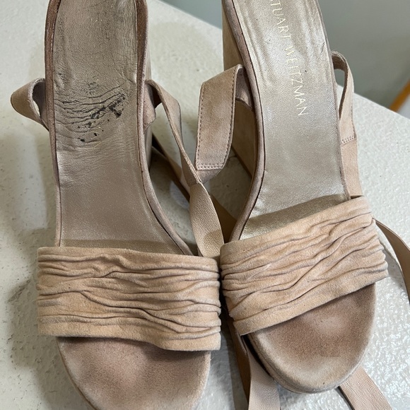 Stuart Weitzman Wedge platform Strappy Sandals Tan Suede Leather Size 8 - Picture 6 of 8